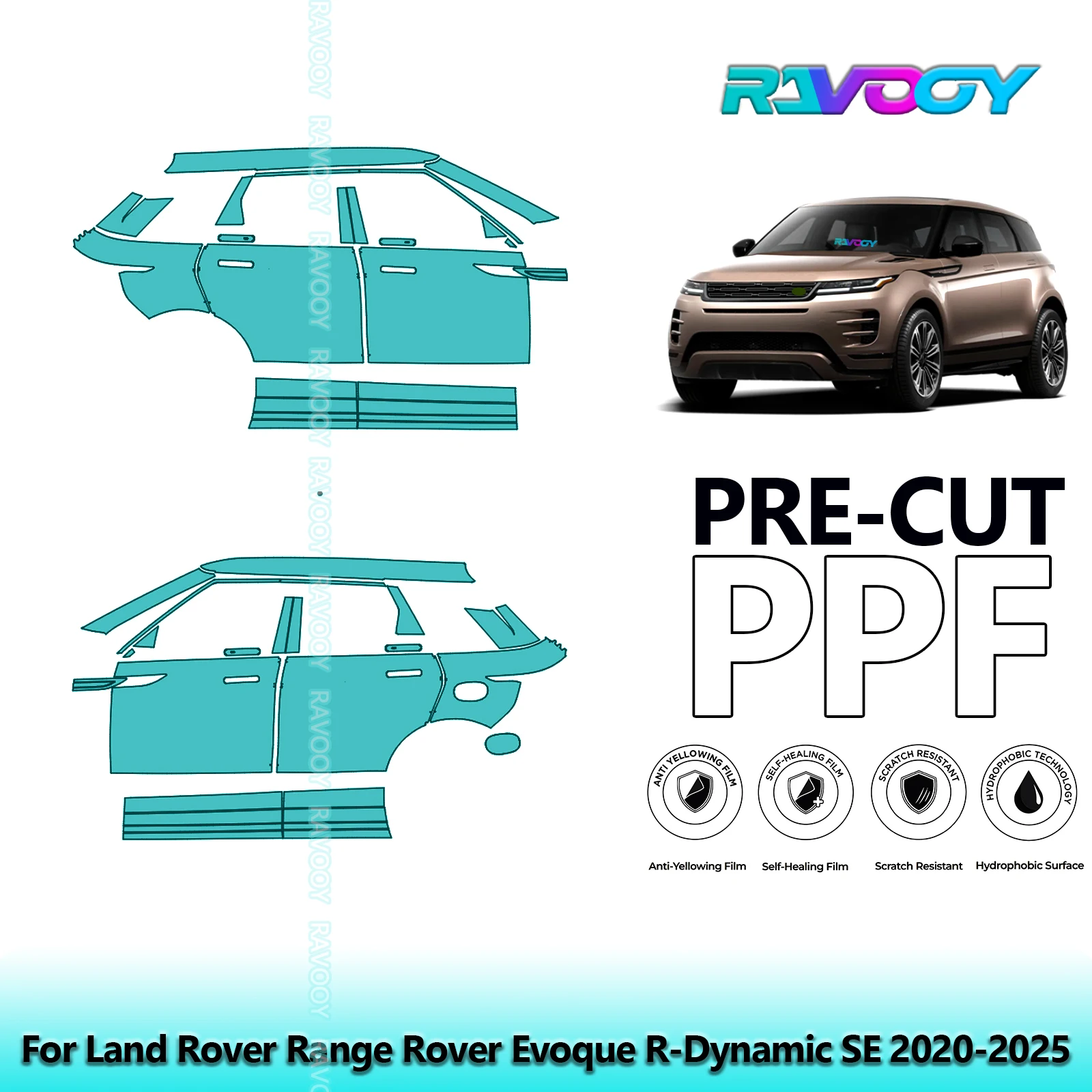 

For Land Rover Range Rover Evoque R-Dynamic SE 2020-2025 8.5mil Pre-Cut PPF Door & A/B Pillar Kit TPU Paint Protection Film Set
