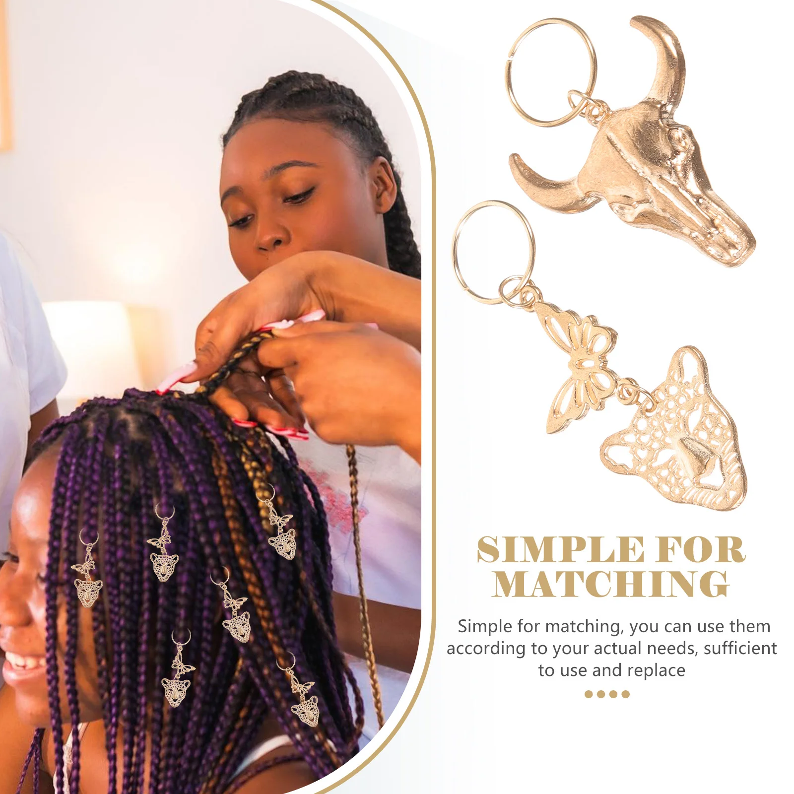 

10Pcs Hair Charms for Dreadlocks Ox Head Leopard Head Braid Jewelry Viking Style Braiding Accessories Hair Jewels Pendant Decor