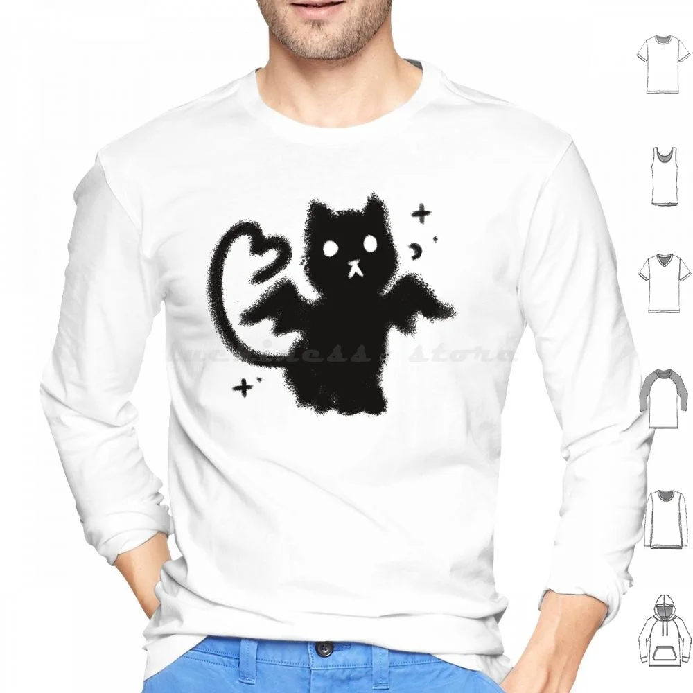 Cute Little Bat Cat! : 3 Hoodies Long Sleeve Cat Black Cat Bat Bat Cat Halloween Goth Gothic Cute Cat Moon Black Dark