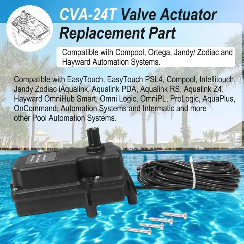 CVA-24T Valve Actuator for Pentair Valve Actuator 263045, 24 Volt AC/180 Degree Rotation/3-Port, Fit for Compool, Jandy/Zodiac