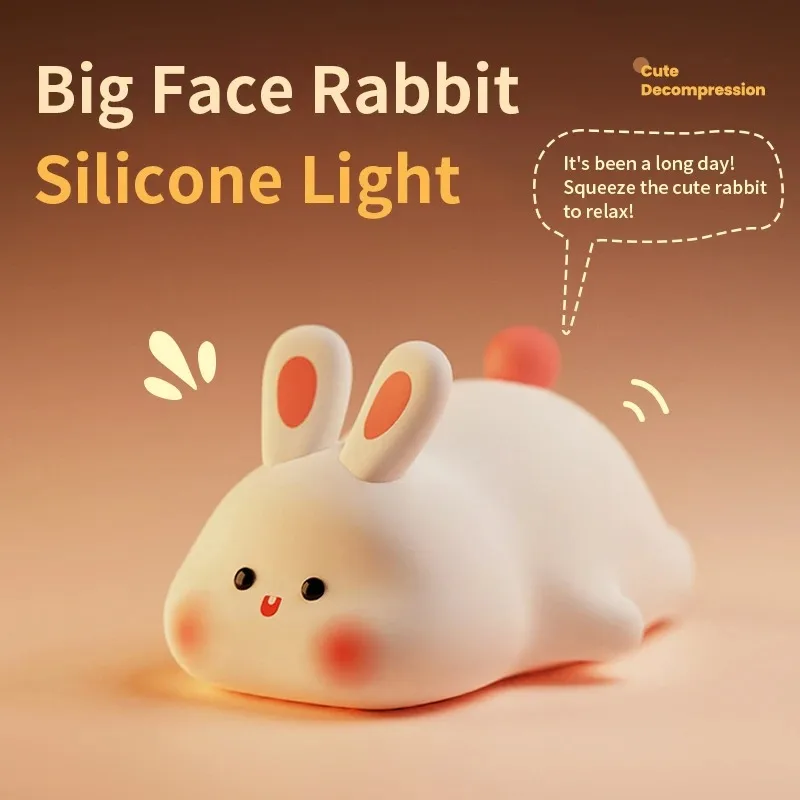 LED Night Lights Cute Sheep Panda Rabbit Silicone Lamp USB Rechargeable Timing Bedside Decor Kids Baby nightlight Birthday Gifts