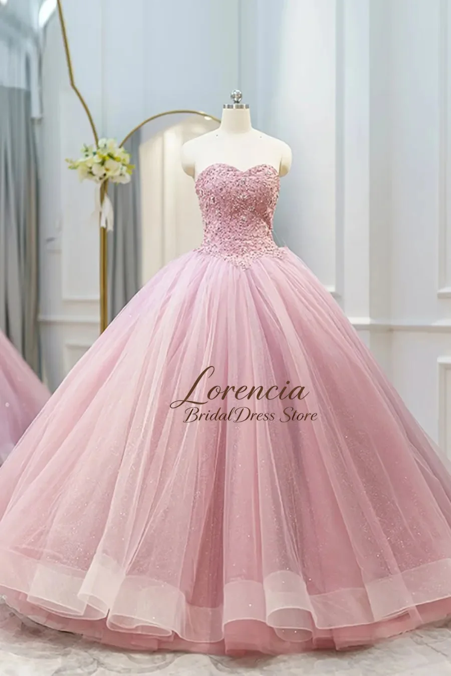 

Customized Strapless Quinceanera with Sparkly Beaded Top & Layers of Glitter Tulle Ball Gown vestidos de 15 quinceañera