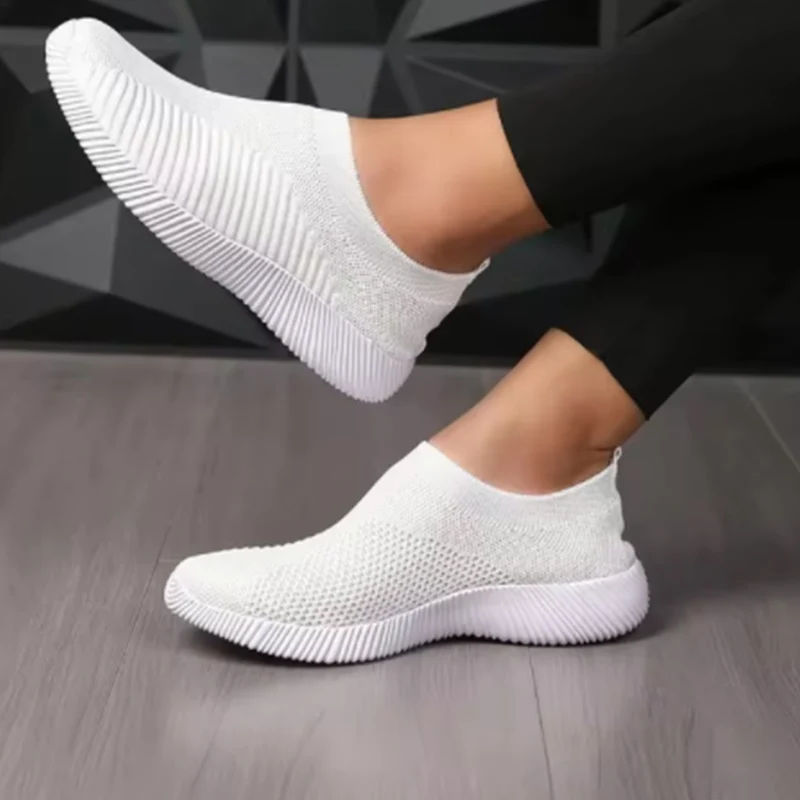 Women's Solid Color Sneakers Breathable Mesh Woven Outdoor Lightweight Low Top Walking Running Sports Socks Shoes image 5