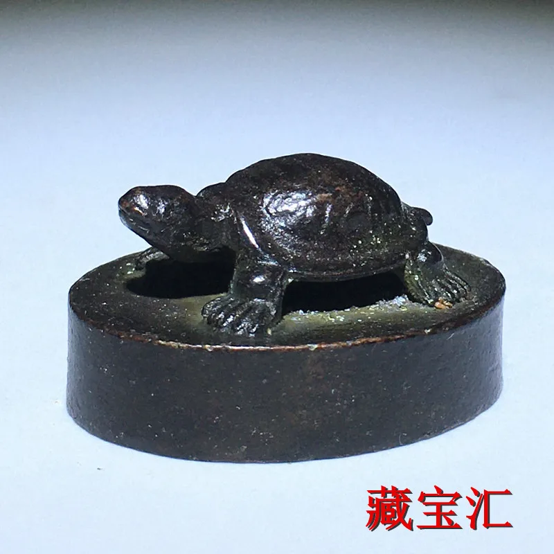 Antique Turtle Bronze Seal With Xixia Seal Script Unearthed From Countryside Round Small Sculpture Decoration For Collection