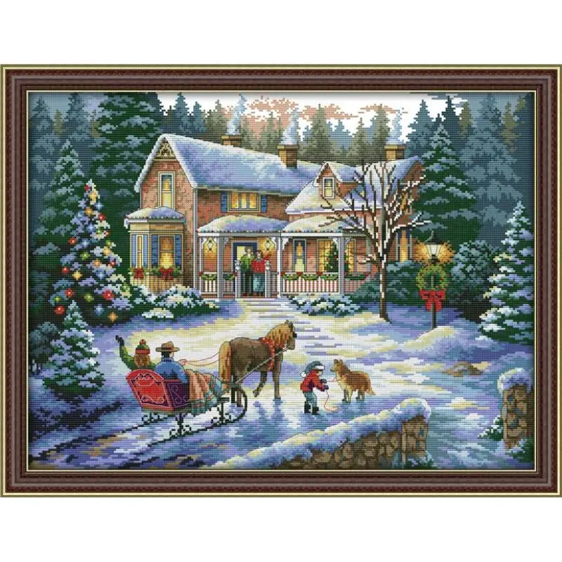 Winter Snow Scene Christmas Series Cross Stitch 11CT 14CT Cross Stitch Kit Embroidery Needlework DIY Christmas Decoration Gift