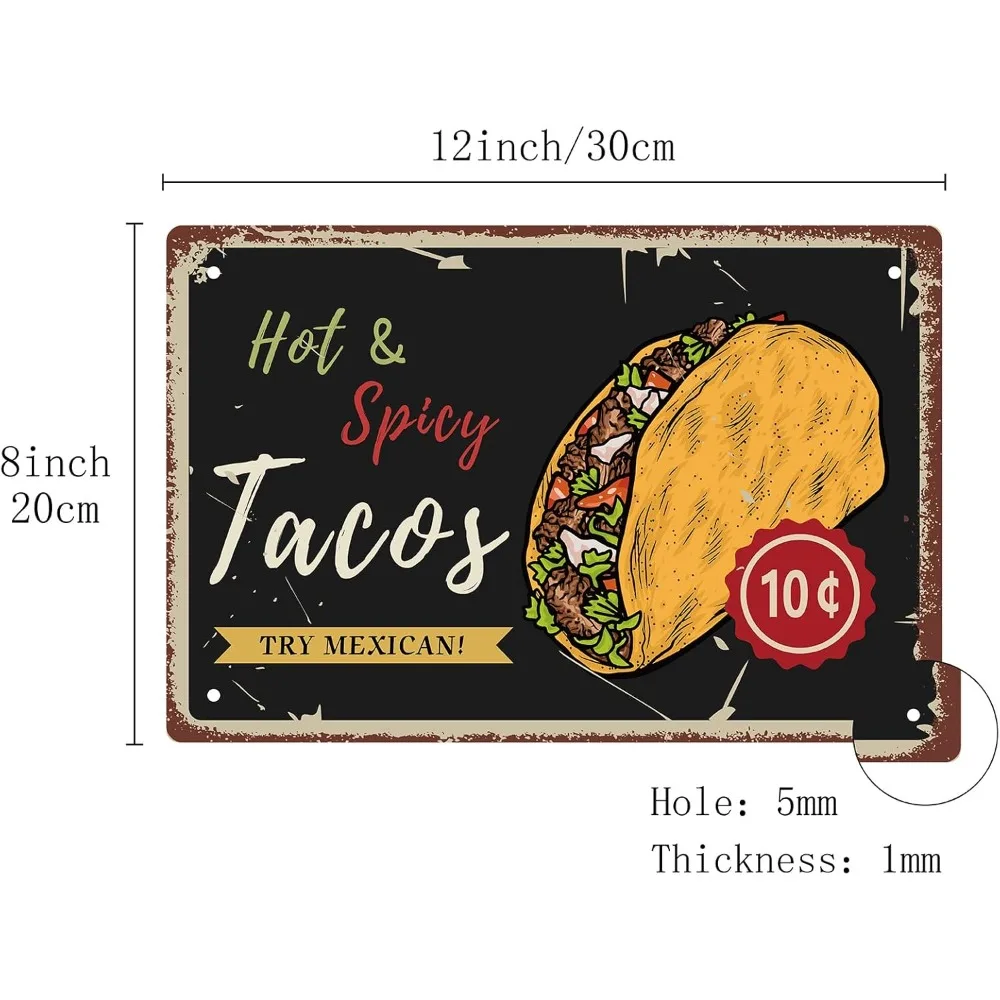 Tacos Tin Signs Hot and Spicy Mexican Cuisine with Tasty Taco Sign Metal Vintage Plaques Retro Posters Gallery Wall making kit