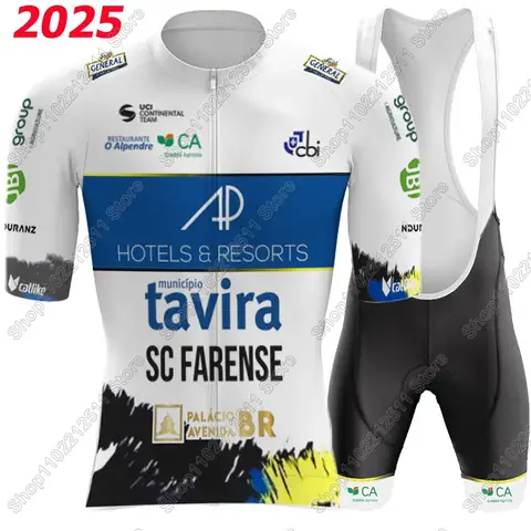 Tavira Team 2025 Protugal 사이클링 저지 세트 짧은 소매 사이클링 의류 도로 자전거 셔츠 정장 자전거 턱받이 반바지 MTB 착용