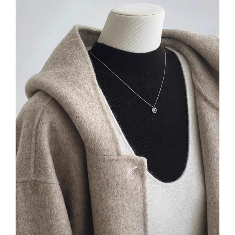 2026 New Style Khaki Color Hooded Woolen Jacket Women Autumn Winter Style Short Length Double-sided Woolen Coat New Style