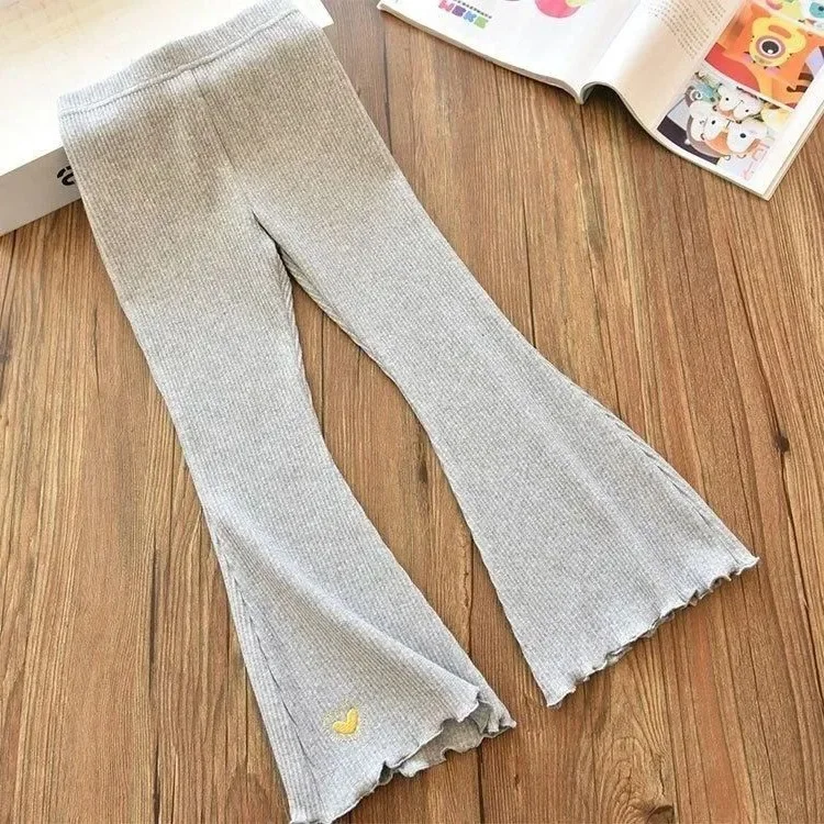 Kids Girls Flare Legging 2023 New Arrival Children Casual Elastic Pants Heart Embroidery Slim Fit Leggins Baby Girl Summer Pants