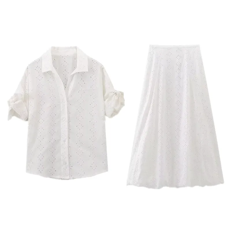 

New Summer 2024 Women's Embroidered Hollow out irt Puffy Skirt High Waist Faion Set 25-35 Years Old Cusers