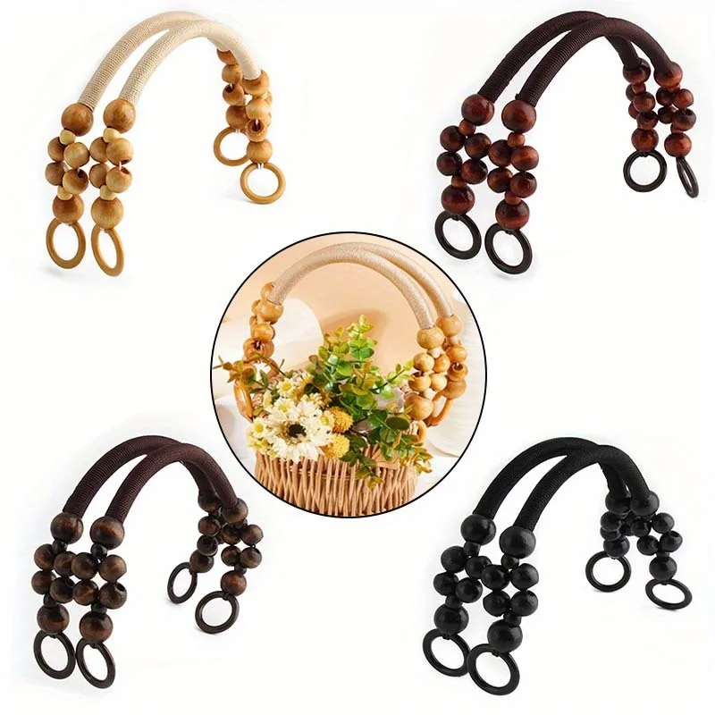 4PCS wooden beads replacement bag handle DIY accessories nylon rope wallet U-shaped crochet bag handicraft bag handle