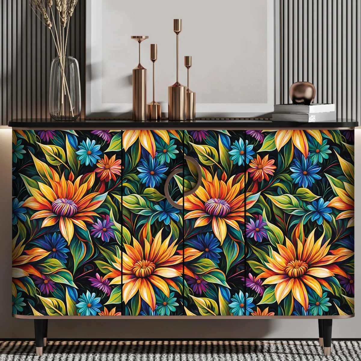 Sunflower Floral Self Adhesive Wallpaper Peel and Stick Removable Cabinet Sticker Chrysanthemum Flower Contact Paper Waterproof