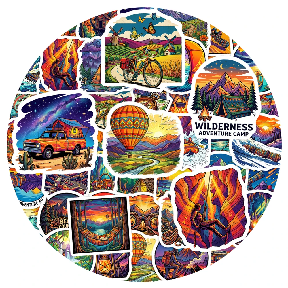 

10/30/50pcs Creative Colorful Outdoor Travel Stickers Camping Hiking Cartoon Sticker DIY Water Bottle Phone Notebook Cool Decals