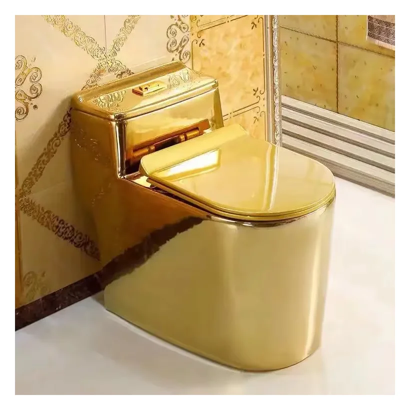 Bathroom Smart Bidet WC Piss Peeping Gold Ceramic Toilet With Center Flush Technology