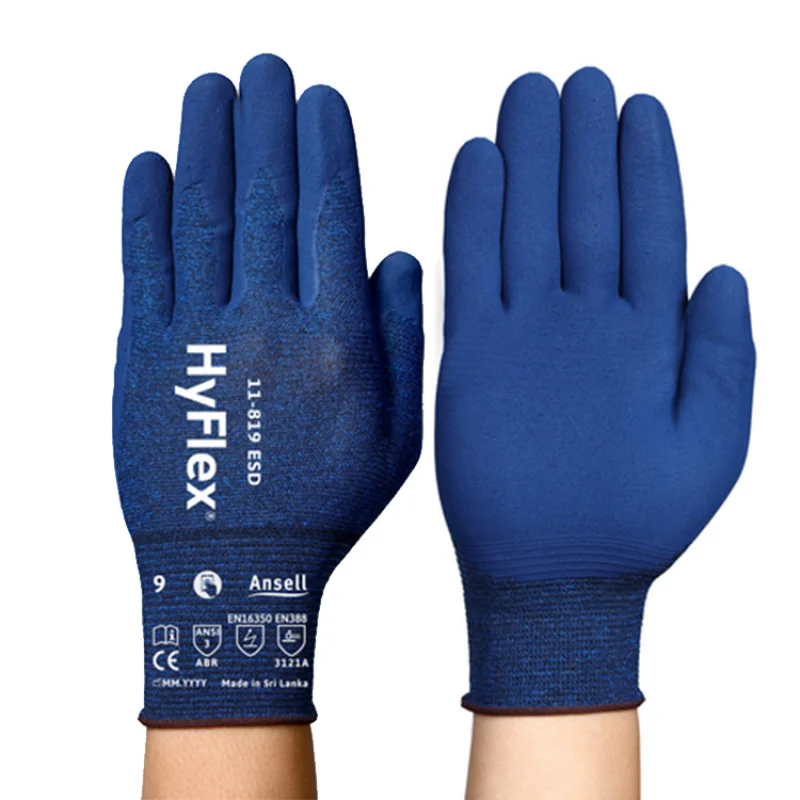 12 Ansell 11-819 Nitrile Gloves Electric Nylon Protective Gloves Touch Screen Safety Work Esd Anti-Static Foam Nitrile Gloves