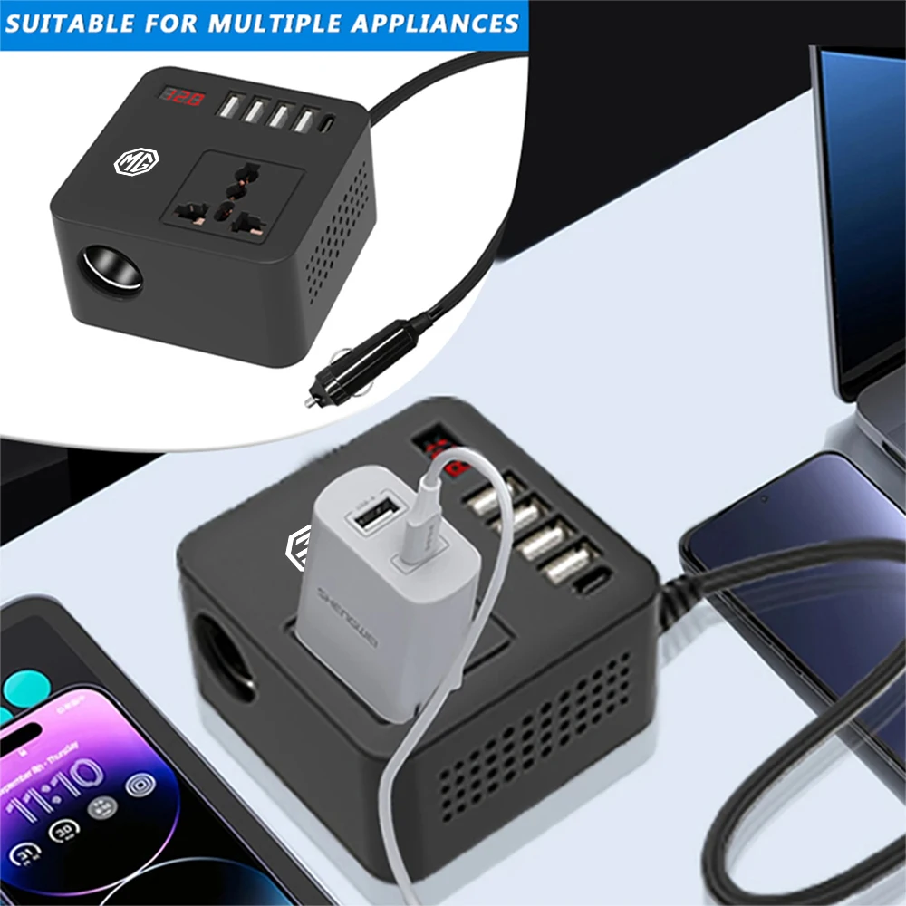 

Автомобильный инвертор, 4 USB-порта, адаптер питания 150 Вт, розетки для гаражей Morris MG Motors ZS GT EHS ONE Cyberster EV 3SW Hector