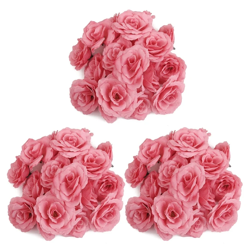 60Pcs Artificial Rose Flower Head Corolla DIY Wedding Decoration Diameter Of 65Mm - Pink