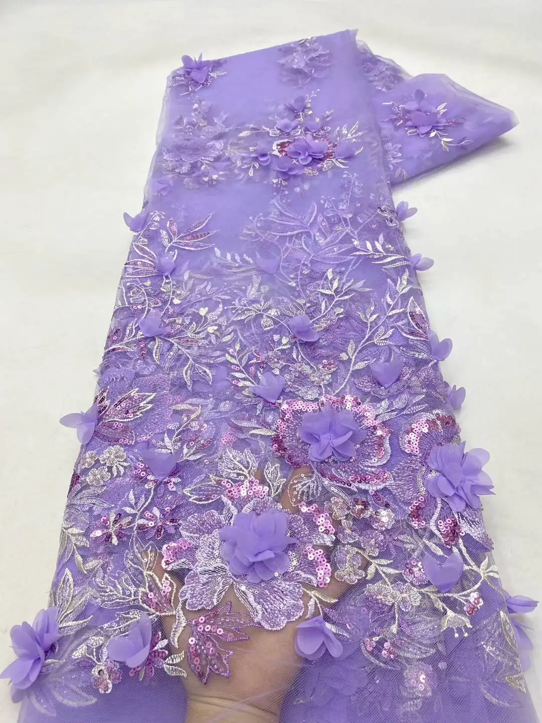 Африканская нигерийская 3D аппликация, кружевная цветочная ткань, высокое качество, 2025 г., с вышивкой блестками, французская кружевная ткань для свадебной вечеринки