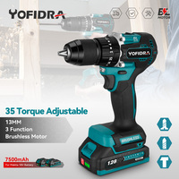 YOFIDRA 35+3 Torque Brushless Electric Impact Drill 13MM Multifunction Electric Screwdriver Power Tools For 21V 18V Batter
