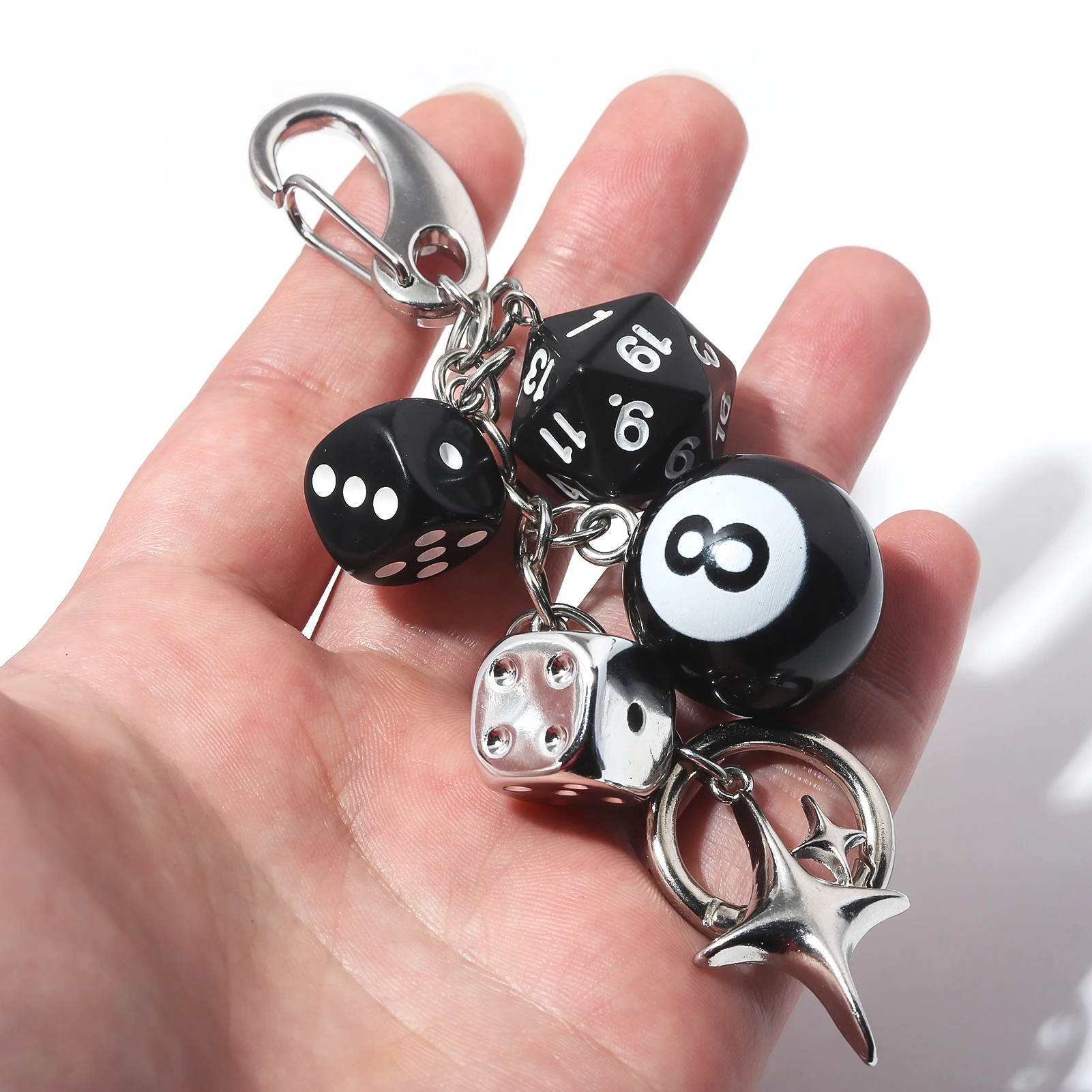 Hip Hop Black Dice Billiard Keychain Y2K Pink Lucky Dice Starburst Pendant Bag Pendant Ldeal Gift For Friends Men's Key Chain view 2