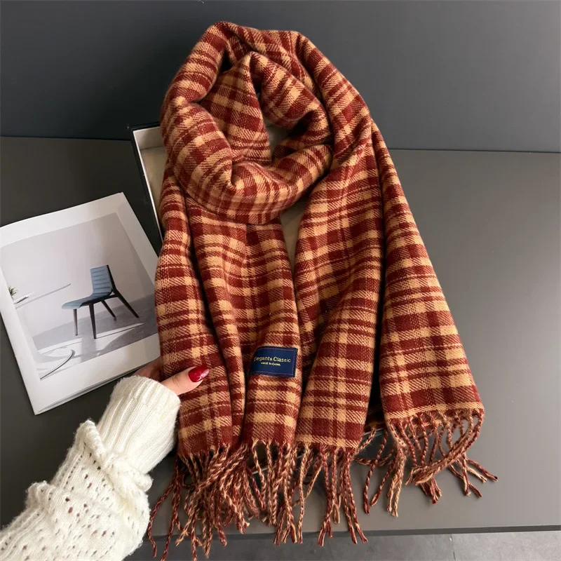 

Зимний теплый шарф для женщин и мужчин 50*200 см, утолщенная шаль из пашмины с кисточками, искусственный кашемир, осеннее элегантное одеяло
