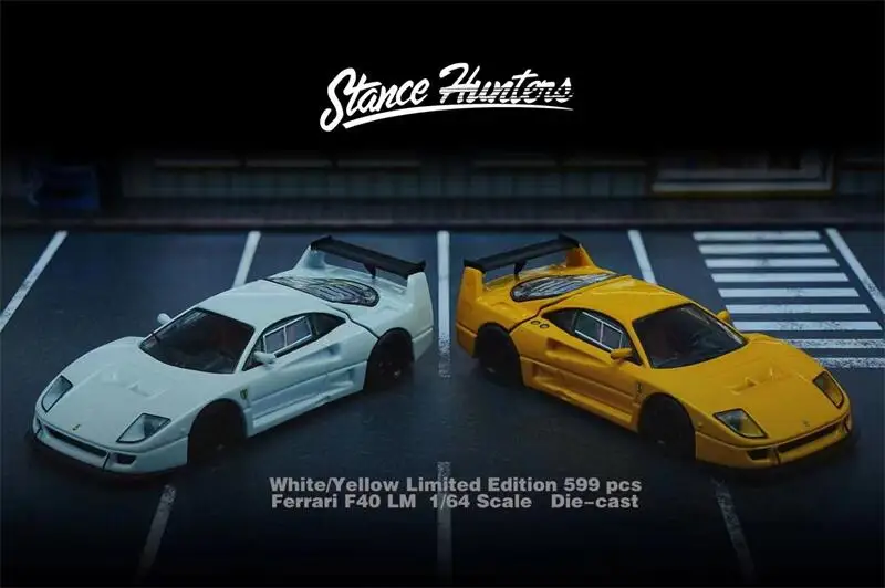 Stance Hunters 1:64 F40 LM Yellow /White Diecast Model Car