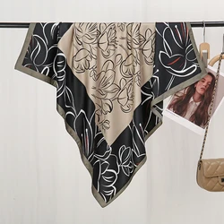 Printed Floral Design Square Scarf Cotton Muslim Hijab Women Headband Bandana All Match Wraps Kerchief Scarves Shawl 90*90cm
