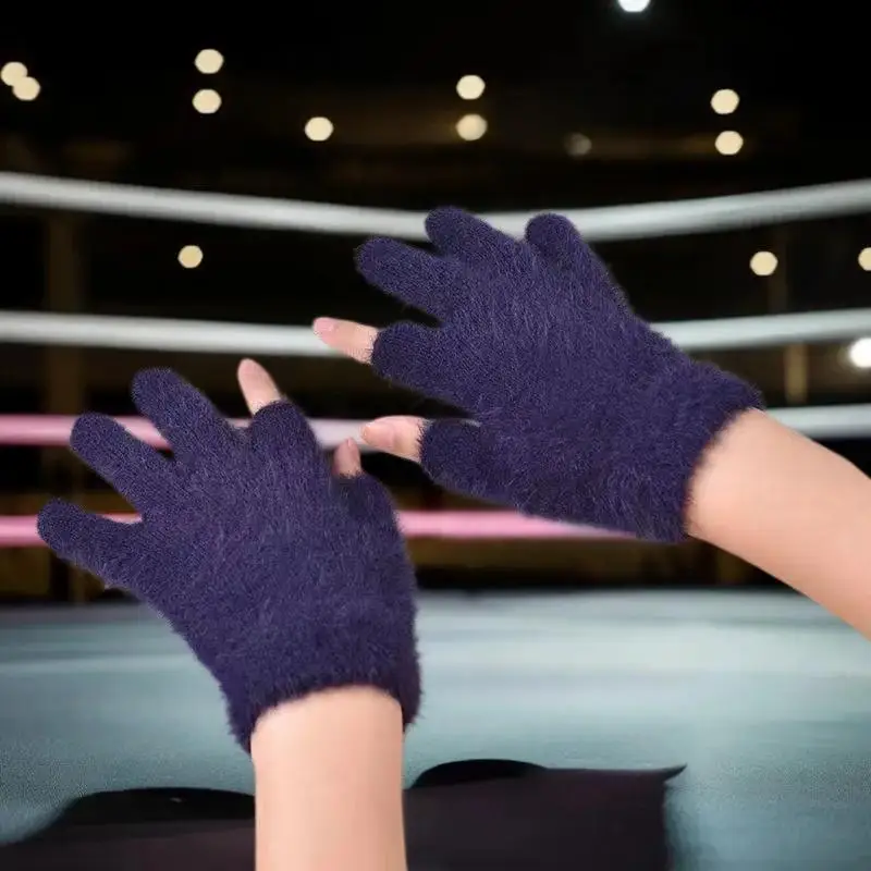 1Pair Black Gray Men & Women Winter Warm Fingerless Gloves For Writing And Touch Screen Use Casual Outings Riding Gloves