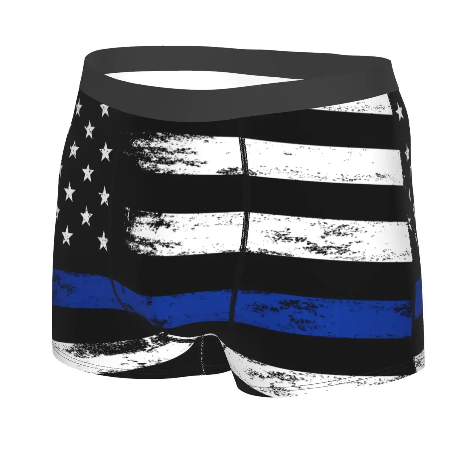 Blue And White American Flag Men's Breathable Boxer Briefs Comfort Soft Stretch Underwear Trunks With Bulge Pouch For Men Boys