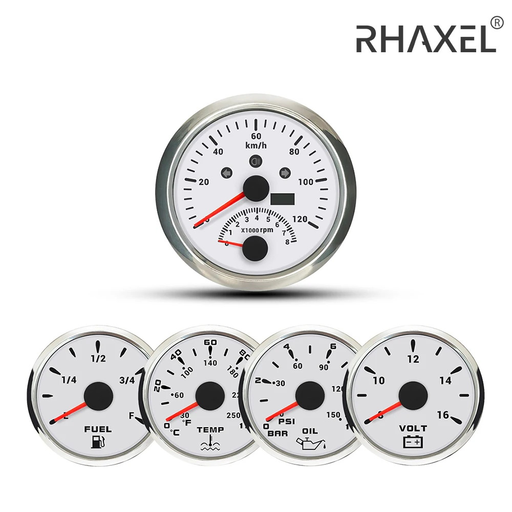 RHAXEL 5 Gauge Set 85mm GPS Speedometer 200km/h with Tachometer Water Temp Oil Pressure Fuel Level 12V Voltmeter for Auto RV