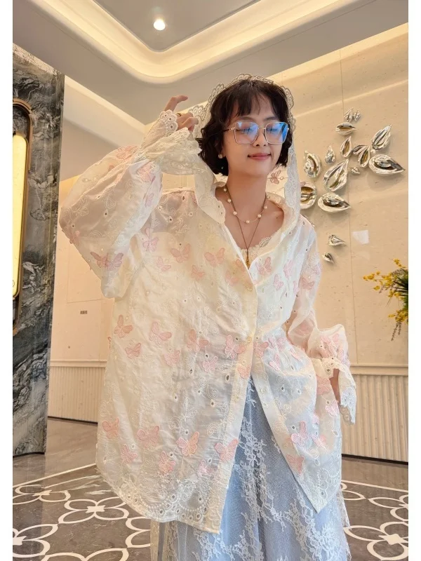 

plus Size Lace Hoodie Open Cardigan Top Casual Sle Polyester Long Sve Mid-Length Commute Friendly Fem irt