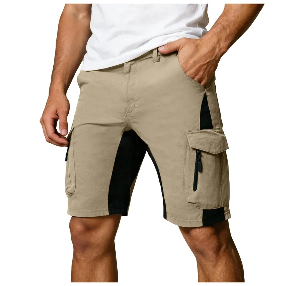 Fotografia 5: Bermudas Cargo Masculinas da Moda com Blocos de Cores, Shorts de Trabalho com Vários Bolsos, Macacão Casual de Verão, Calças Masculinas para Corrida e Academia