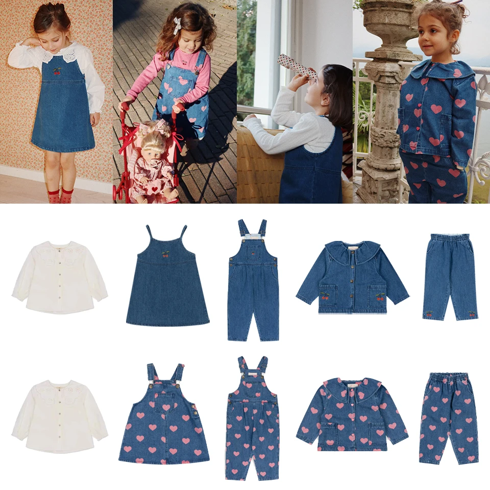 

Girls Cute Embroidery Dress 2024 KS Toddler Kids Jeans Braces Jacket Girl Denim Sling Dresses Children Jean Pants Clothes Set