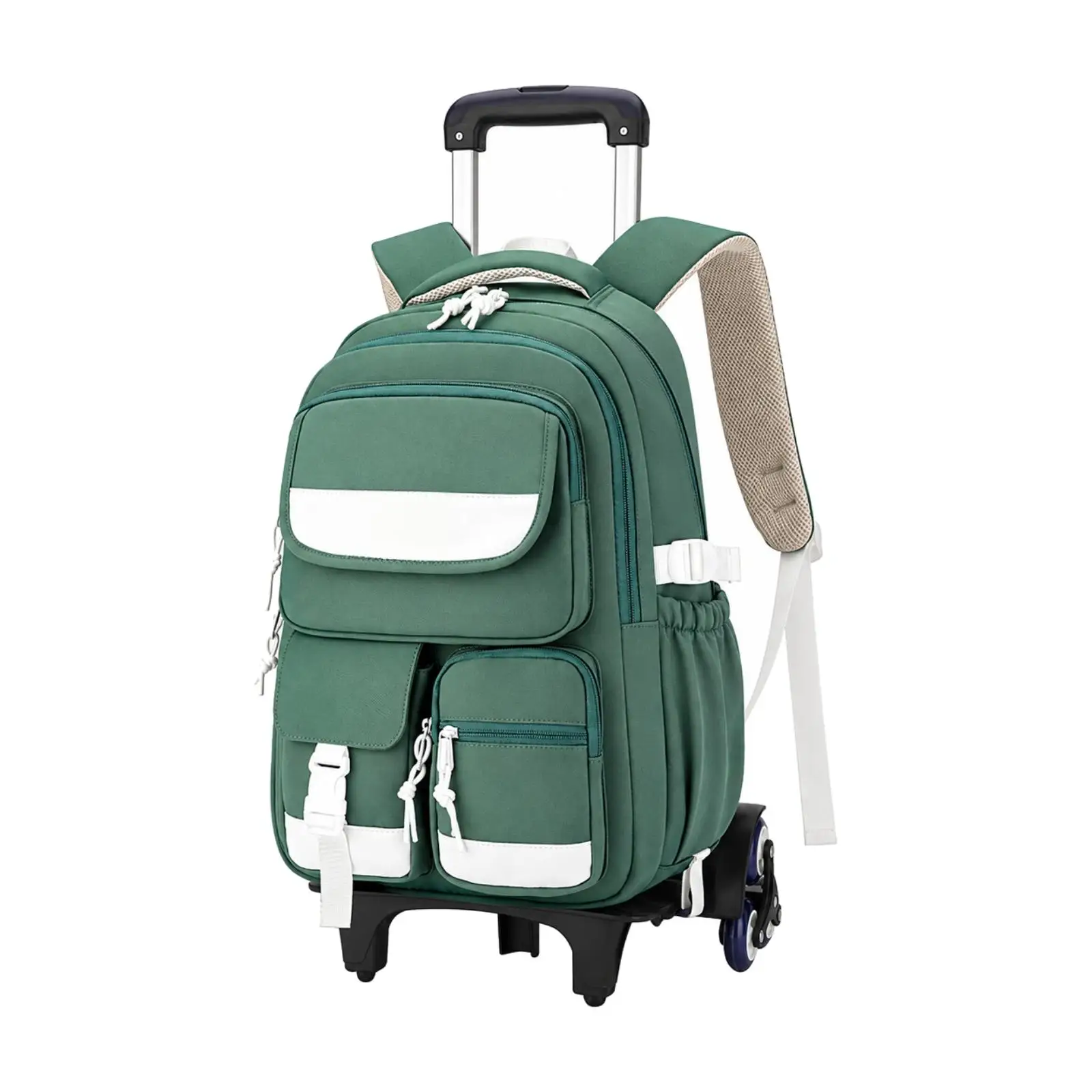 Rolling Backpack for Students with Multiple Zippered Compartments School Bag Polyester