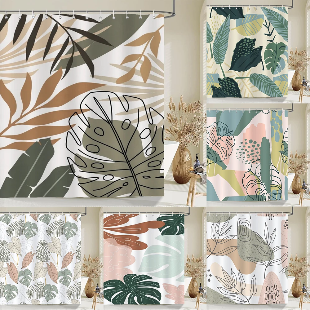 

1 pc Art Leaves pattern Shower Curtains Bathroom Polyester Bath Curtains Printing Shower Curtain Decor Curtain With Hooks