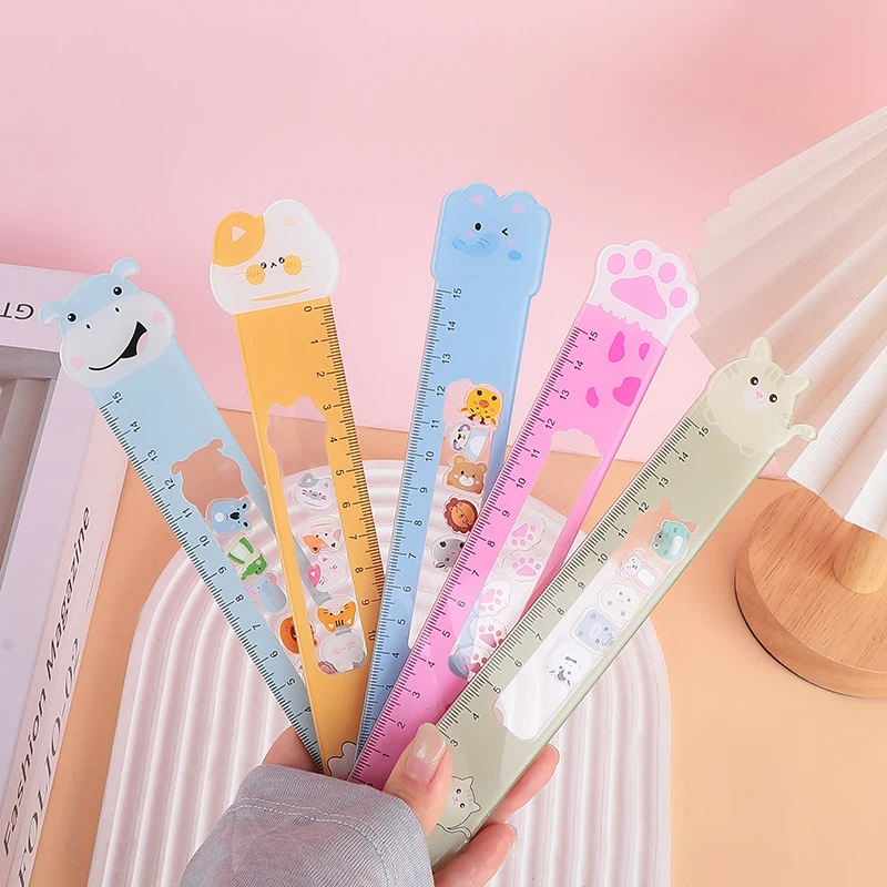 15/20cm Cartoon Stationery Straight Ruler Cute Animals Rocking Ruler Plastic Ruler Drawing Tool Student School Office Supplies