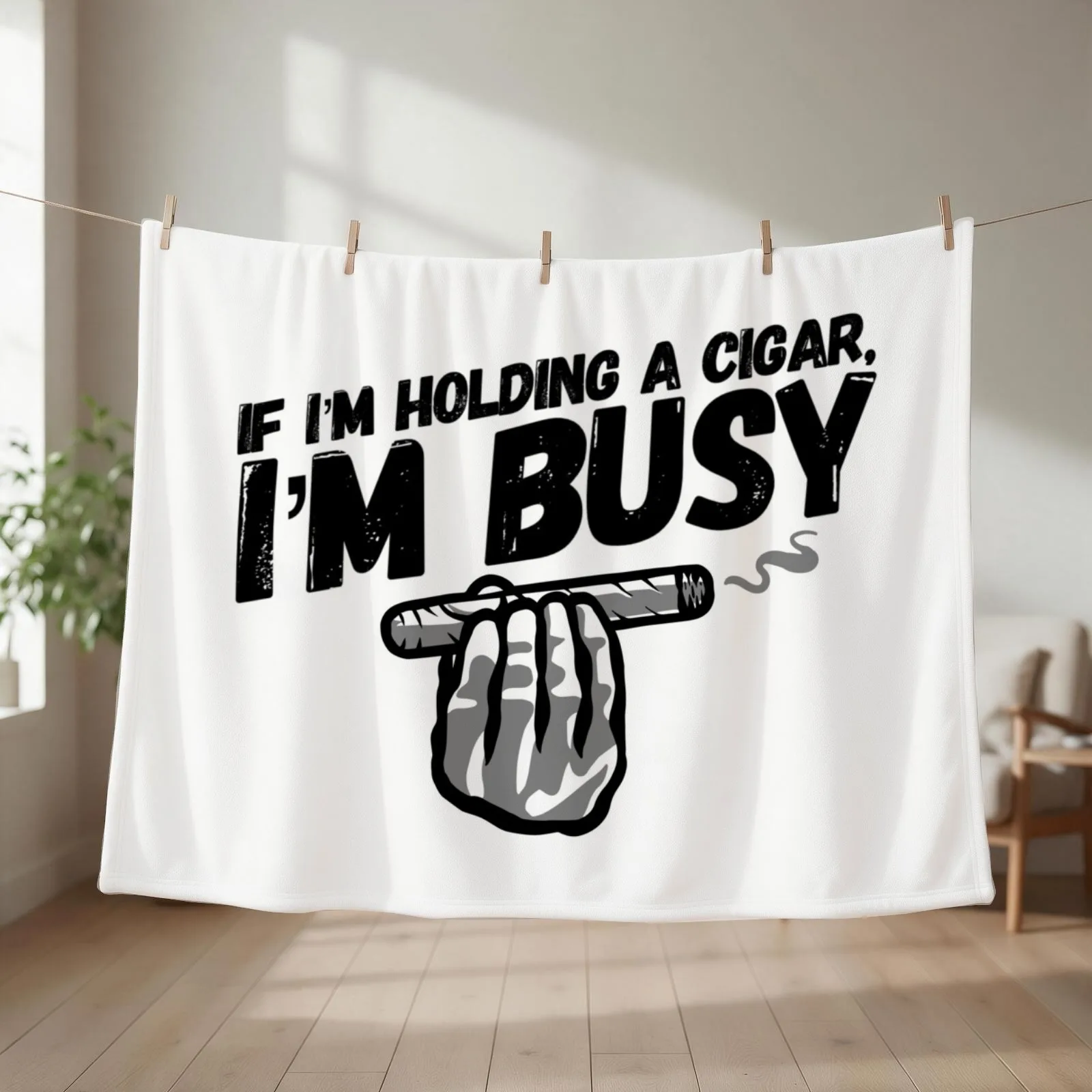 If I'm Holding a Cigar I'm Busy Throw Blanket couch cozy soft plush fuzzy picnic outdoor blanket