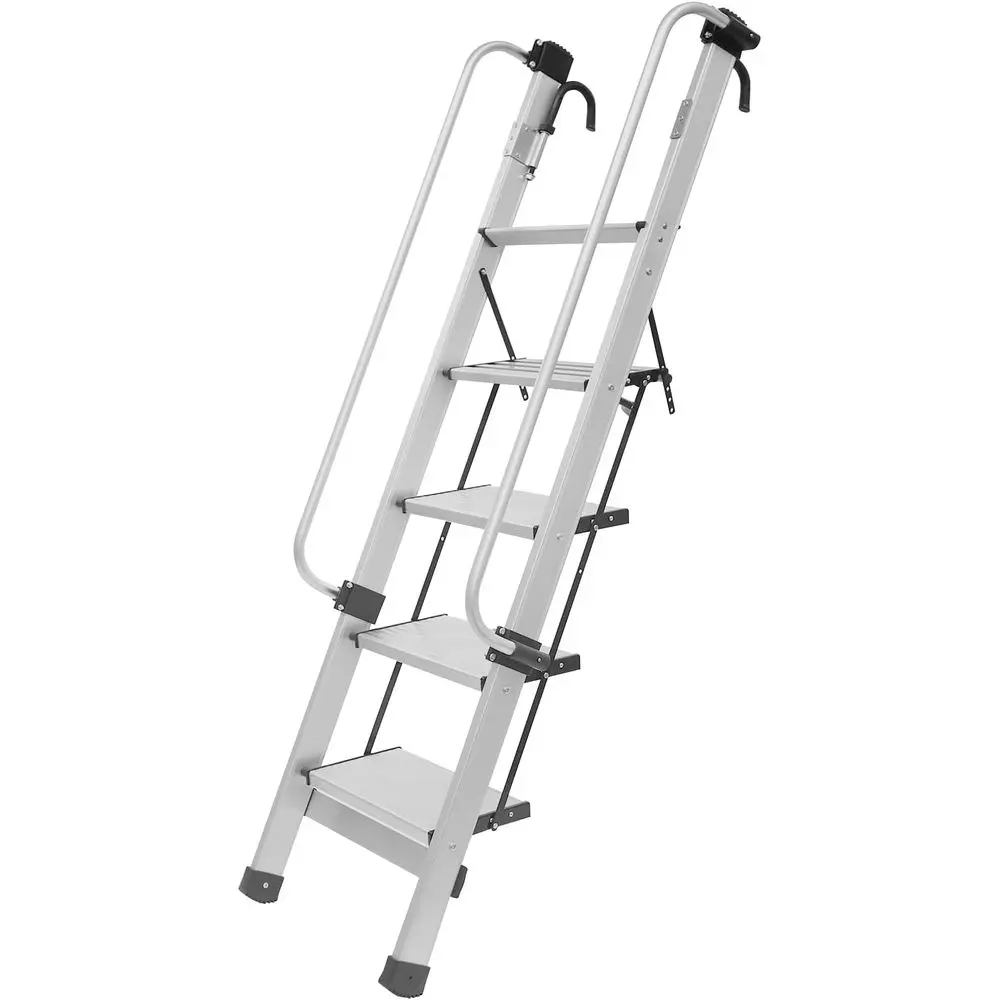 

5-Step Folding Ladder with Wide Anti-Slip Treads, Handrail for Indoor and Outdoor Use
