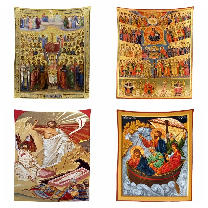 Todos los Santos orar Jesucristo resurrección desenganchar entre las olas icono de ortodoxo tapiz de Ho Me Lili para decoración de sala de estar
