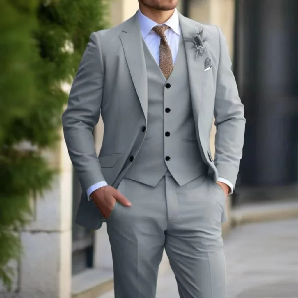 

Elegant 3-Piece Men's Tuxedo Suit with Notched Lapel Blazer Vest And Pants Set for Formal Wedding Business Dress Code