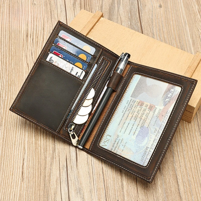 

Men's passport bag, retro fashion leather passport clip, first layer cowhide 20% off card bag, trendy new models.