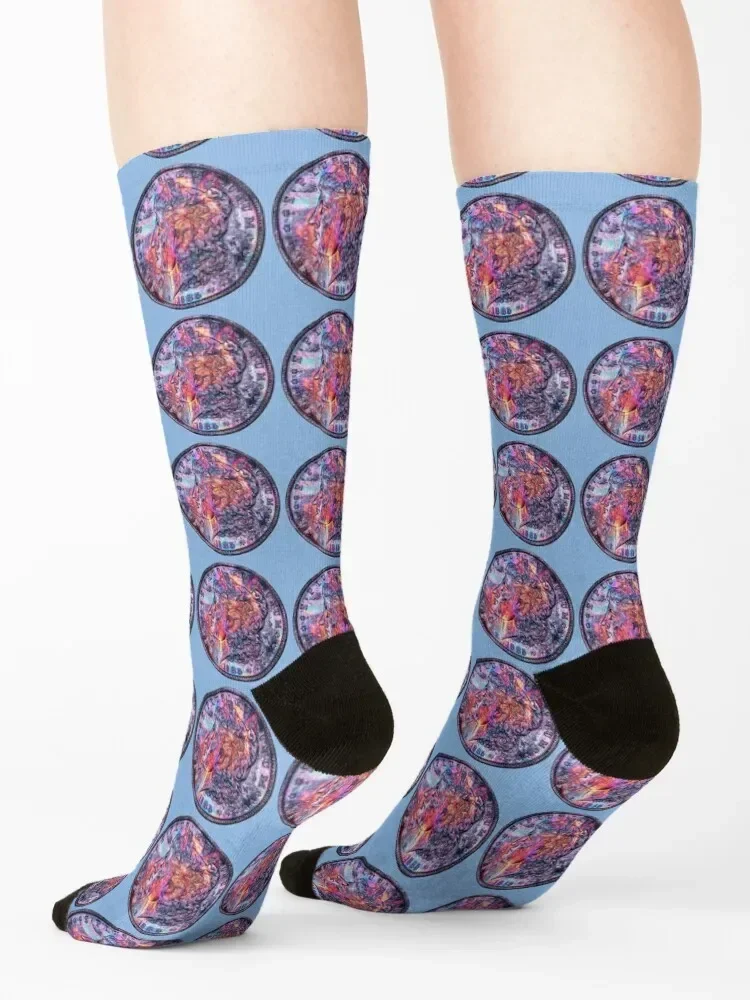 Rainbow 1885 Morgan Silver Dollar BLUE GREY Socks kawaii compression Rugby anti slip football Man Socks Women's