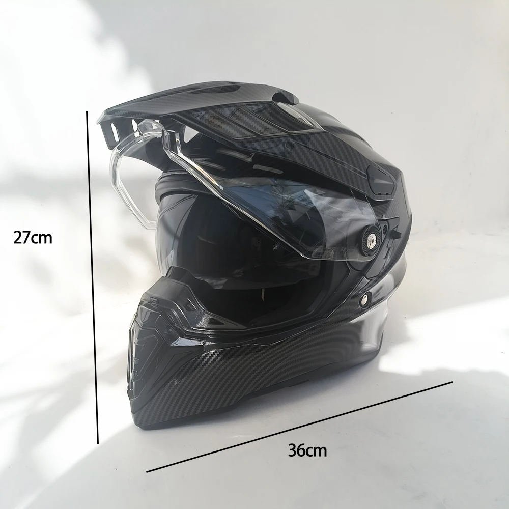 

off-road motorcycle helmet man Black glossy surface imitation carbon fiber print modular detachable comes double-layer visor