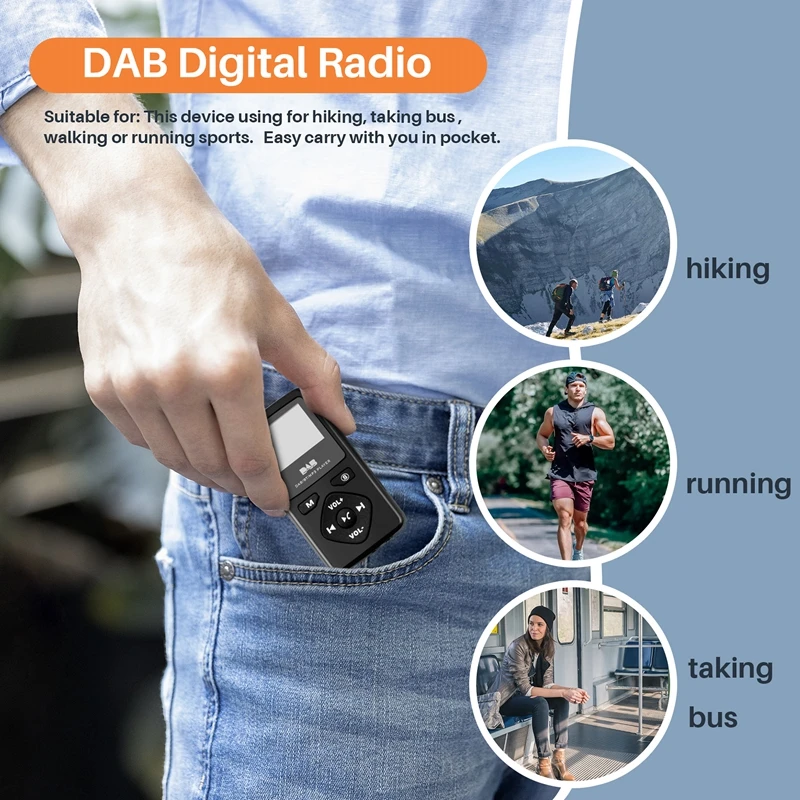 DAB/DAB Digital Radio Bluetooth 4.0 Personal Pocket FM Mini Portable Radio Earphone MP3 Micro-USB for Home