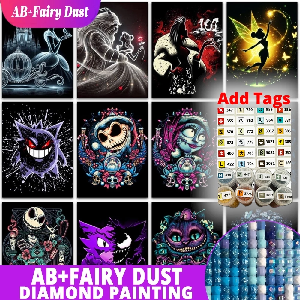 

AB Fairy Dust Dark Diamond Painting kits Disney Pokemon Jack Skellington Princess Home Decor Full Square&Round mosaic embroi