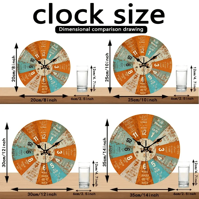 2D Flat, 1pc Vintage Wooden Wall Clock, Creative Home Decor Silent Round Clock for Bedroom, Living Room, Office, Kitchen, and Bathroom, 30.48 cm (AA Batteries Not Included), 2D Flat