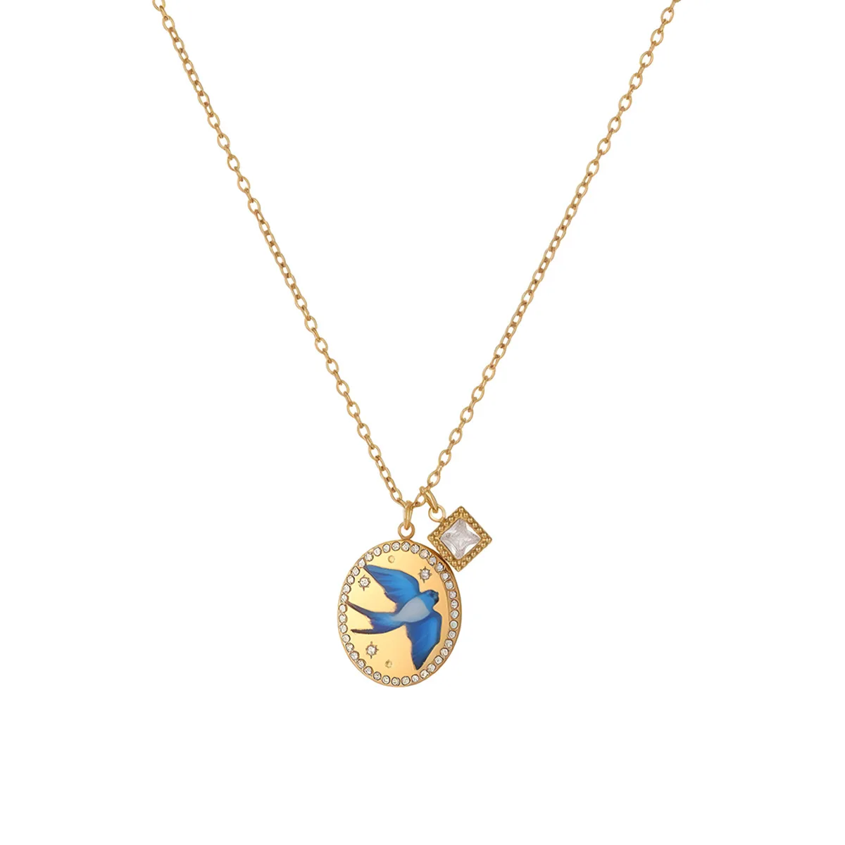 Versatile Necklace Premium Sense Hand-painted Design Sense Stainless Steel necklace Clavicle Chain Zircon Pendant for women