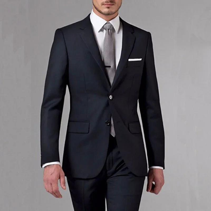 Slim Fit Business Men Suits For Boyfriend 2 Piece Custom Groom Tuxedo For Wedding Black Man Fashion Jacket With Pants New