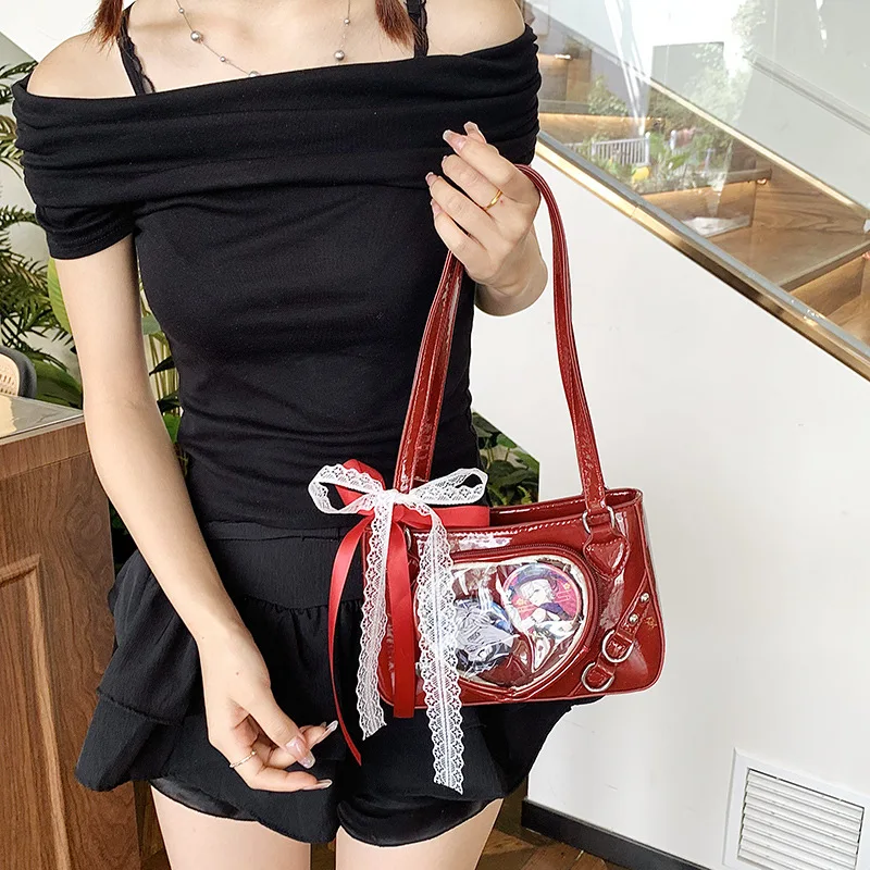 Teenage Spice Girl Ita Bolsos Mujer Bow Love Heart Transparent Bag Jk Shoulder Bags Underarm Sac Femme Crossbady Bolsas