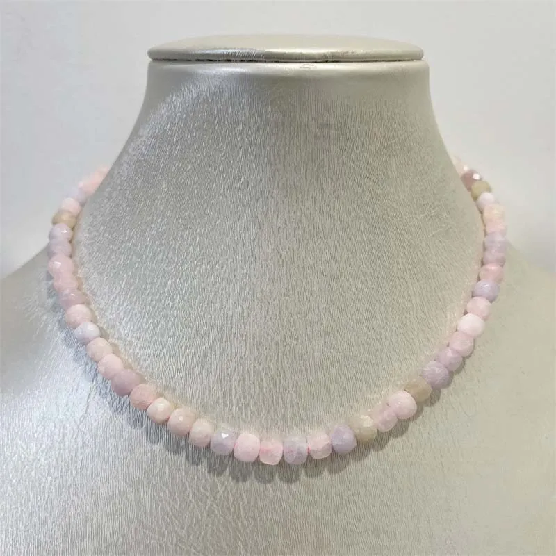 6MM Faceted Square Rubellite Morganite Necklace Pink Red Elegant Simple Hot Selling Natural Stone Wedding Party Jewelry Handwork